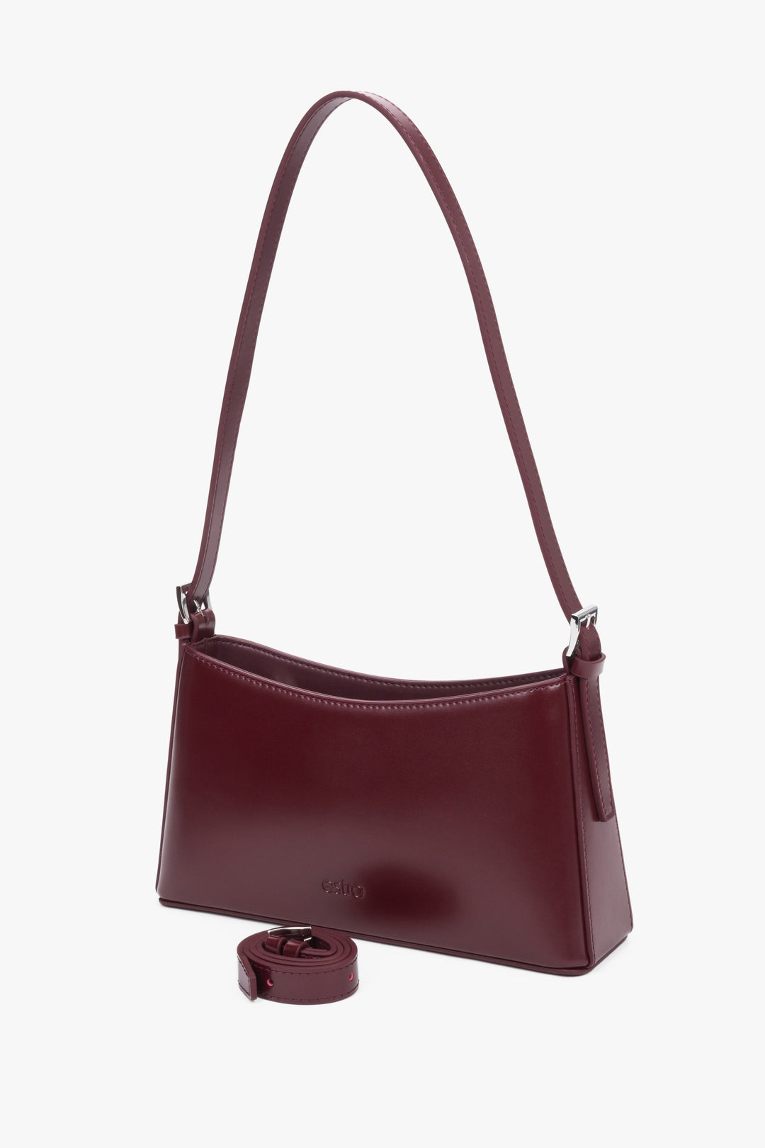 Back view of women’s burgundy leather shoulder bag by Estro.
