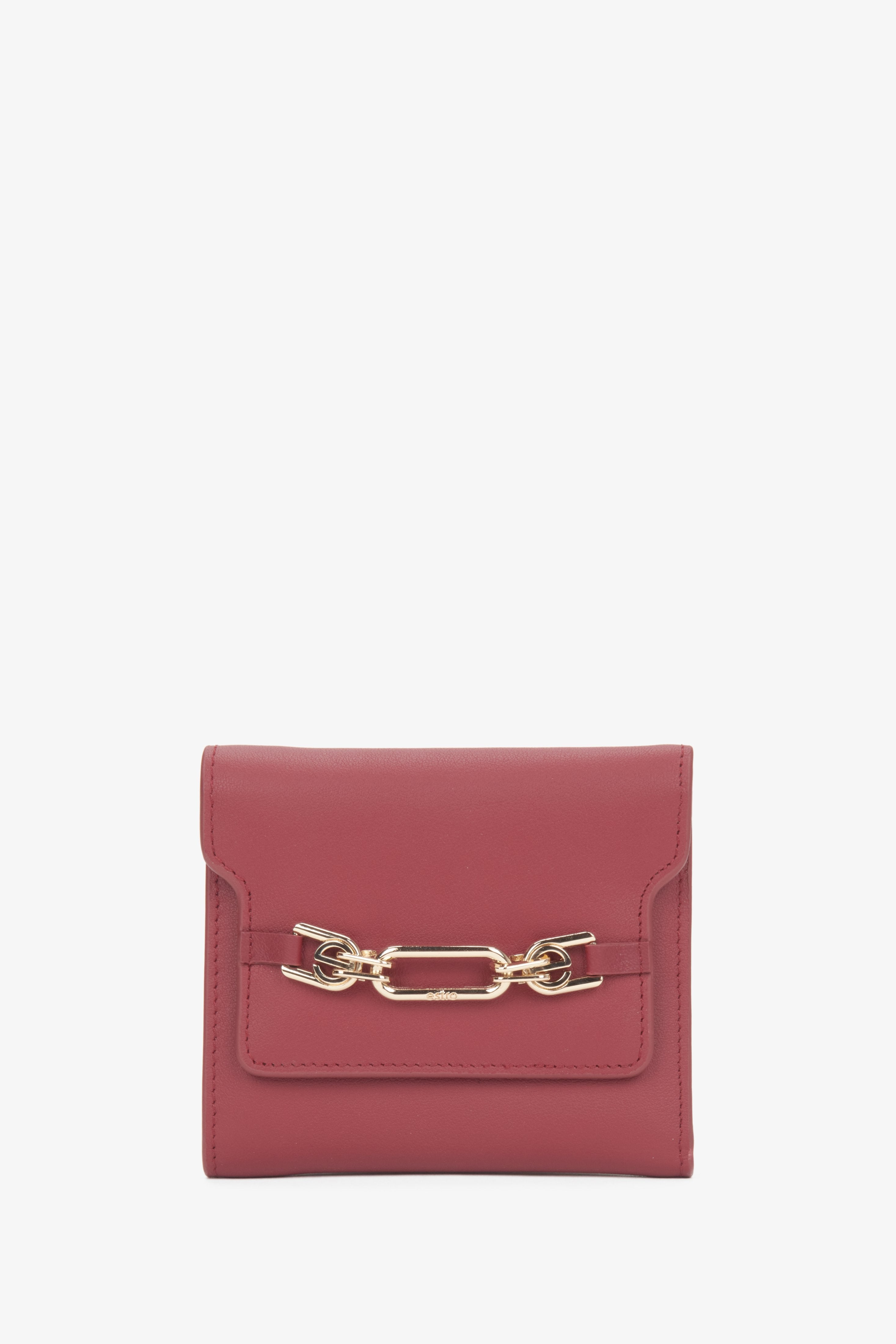 Women's burgundy leather tri-fold wallet by Estro.