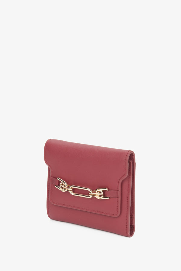 Burgundy leather tri-fold wallet for women by Estro.