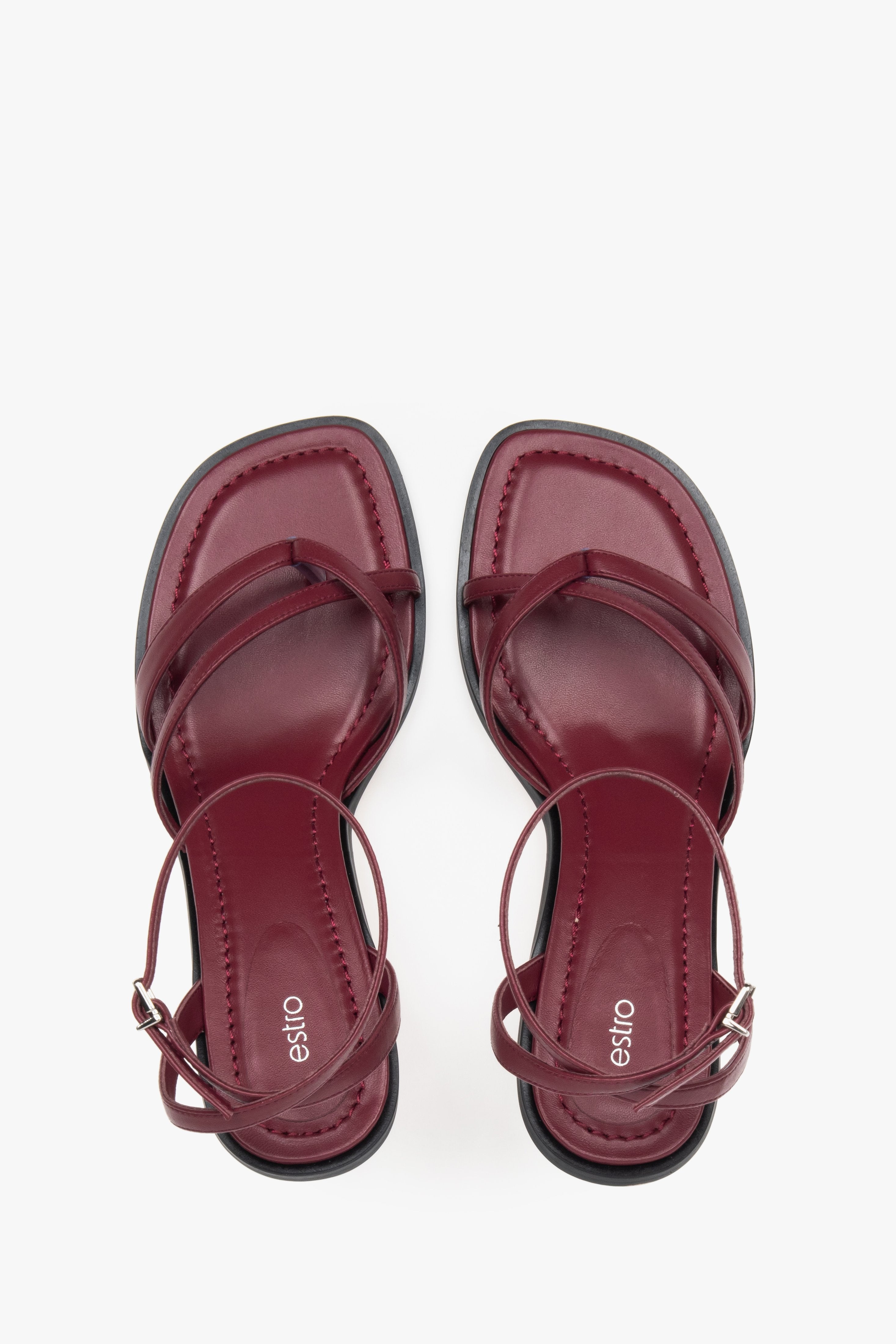 Estro women’s sandals, burgundy, with a low heel, in genuine leather.
