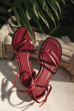 Women's Burgundy Low-Heel Sandals in Genuine Leather Estro ER00117184.