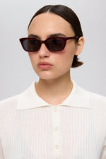 Women's Burgundy Rectangular Thick Frame Sunglasses Estro ER00117549.