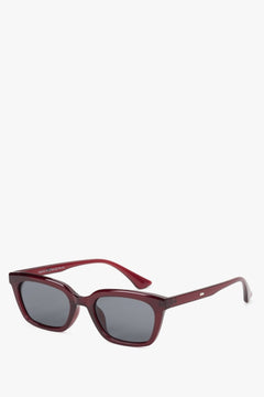 Sunglasses, burgundy, with thick rectangular frames, Estro.