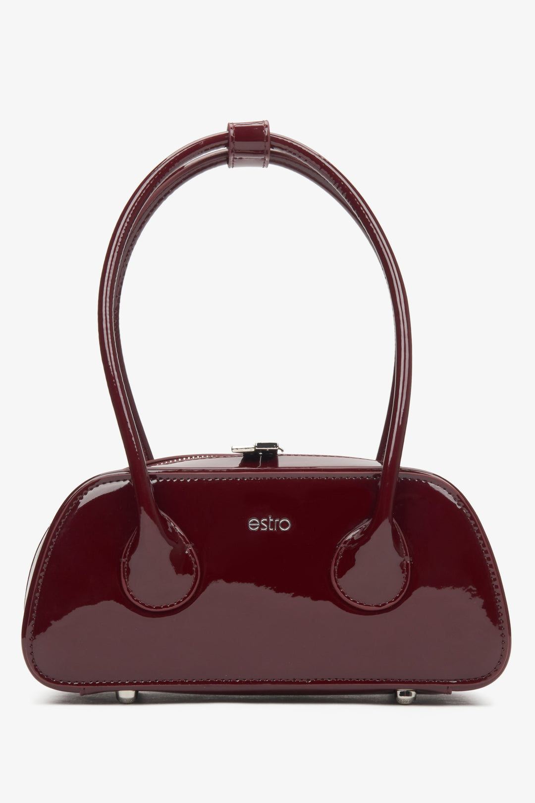 Women's burgundy shoulder bag made of patent leather by Estro.