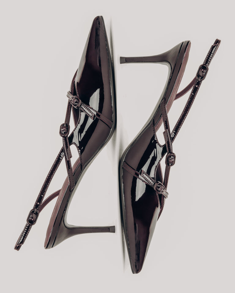 Women's Burgundy Slingback Pumps made of Patent Genuine Leather Estro ER00119042.