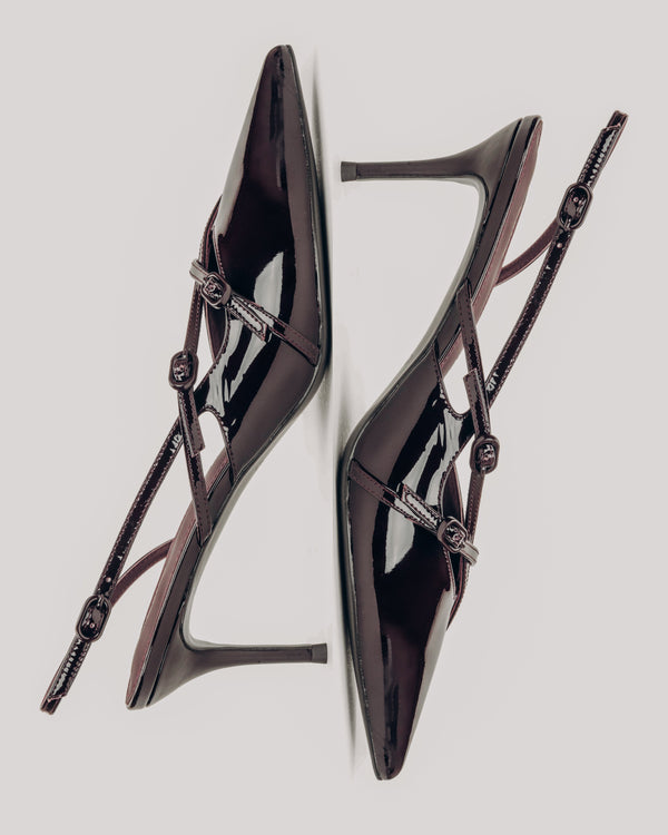 Women's Burgundy Slingback Pumps made of Patent Genuine Leather Estro ER00119042.