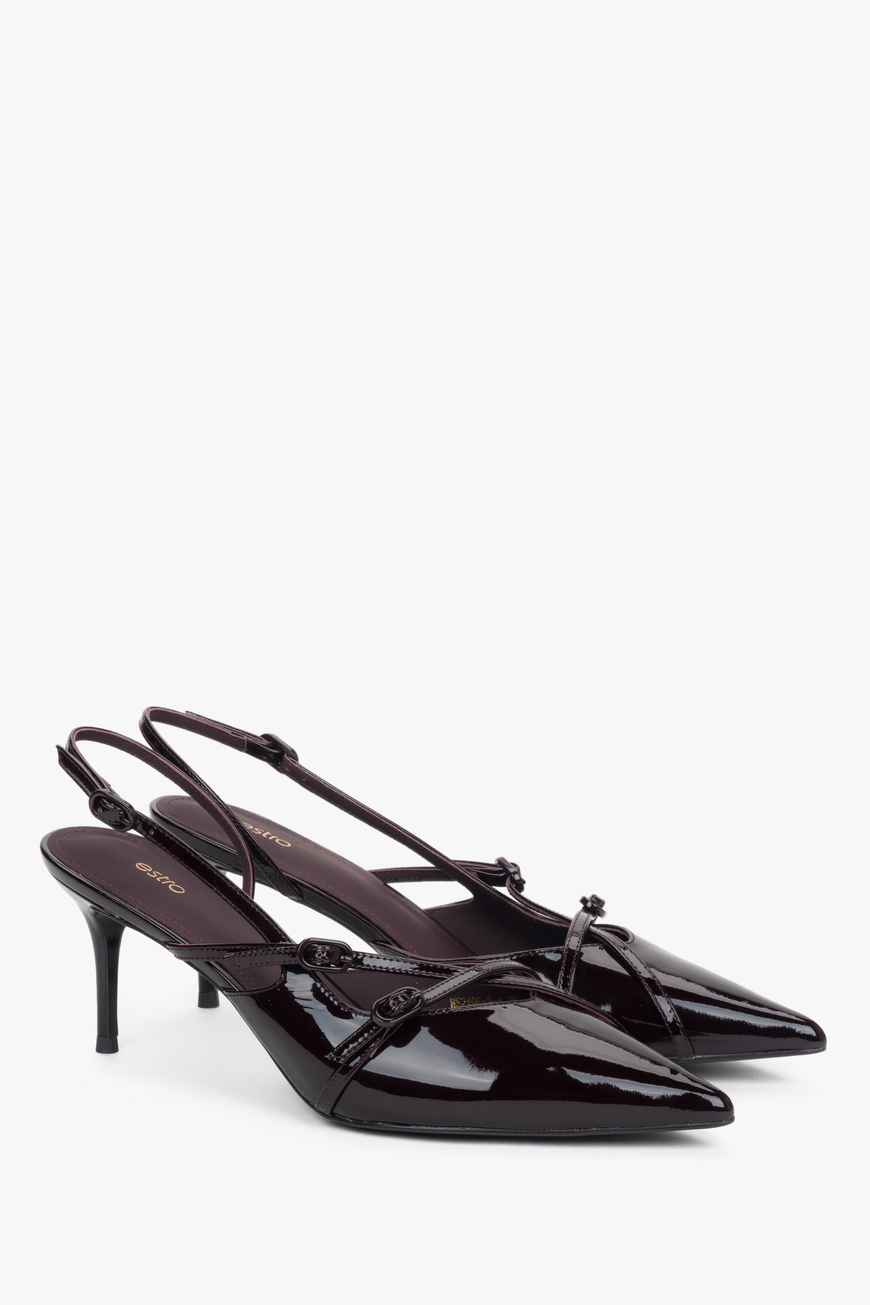 High-quality patent genuine leather – a deep burgundy shade that beautifully reflects light with every step.