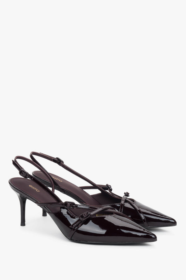 High-quality patent genuine leather – a deep burgundy shade that beautifully reflects light with every step.