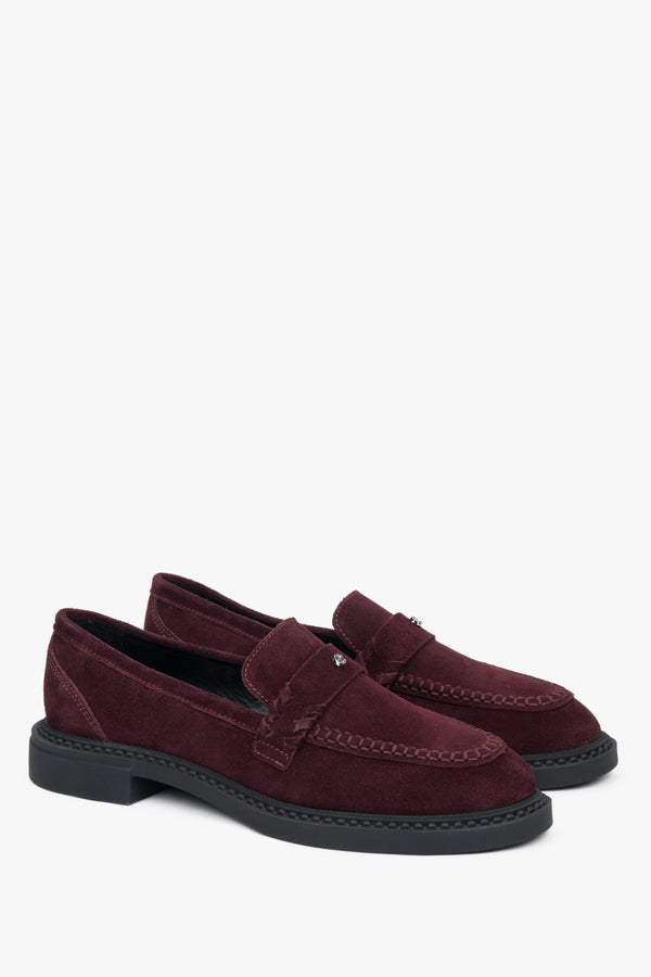 Premium Italian Velour Penny Loafers in burgundy.