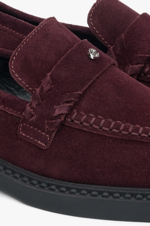 Burgundy Velour Penny Loafers - Estro Italian Design.