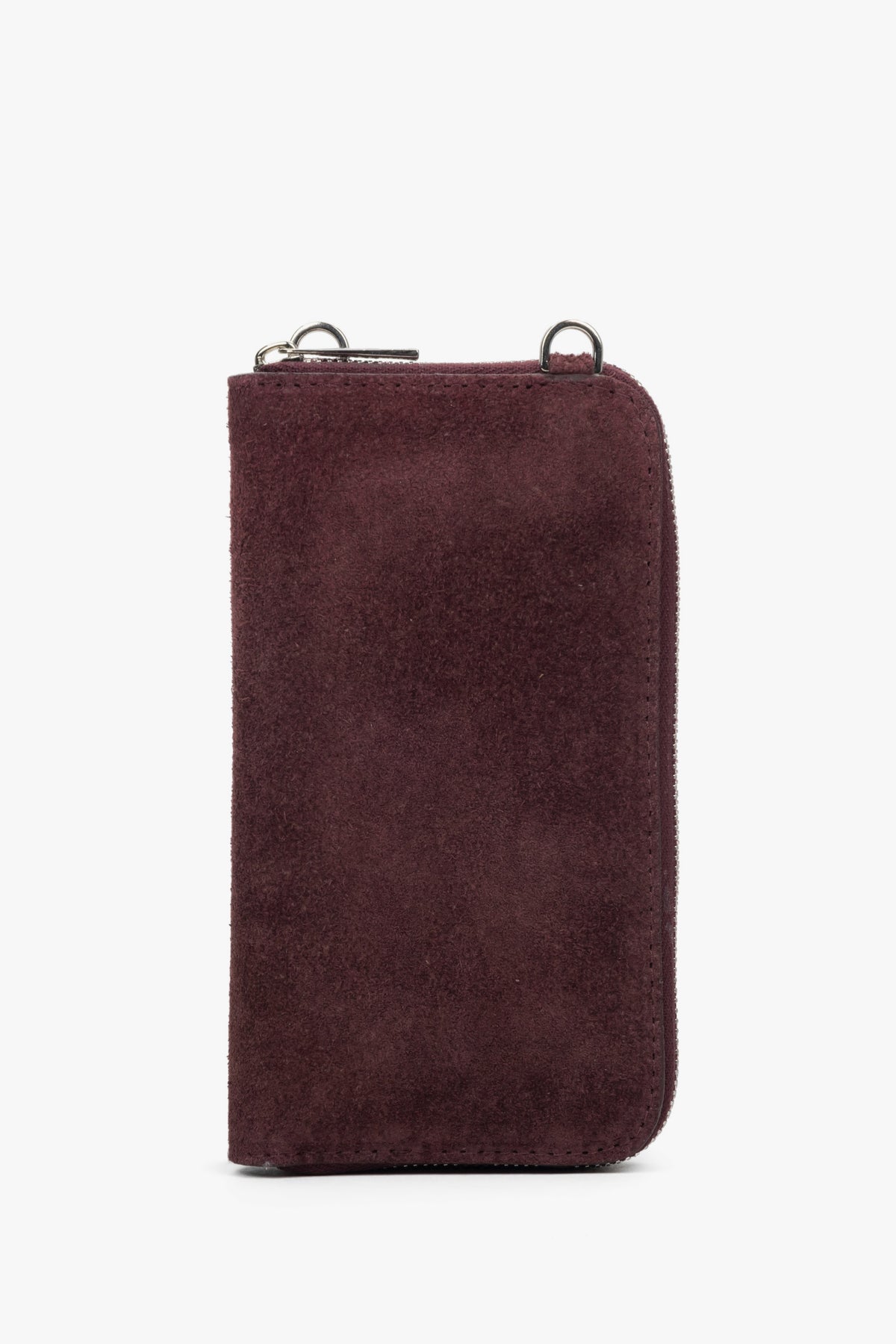 Women’s burgundy pouch made of Premium Italian genuine velour.