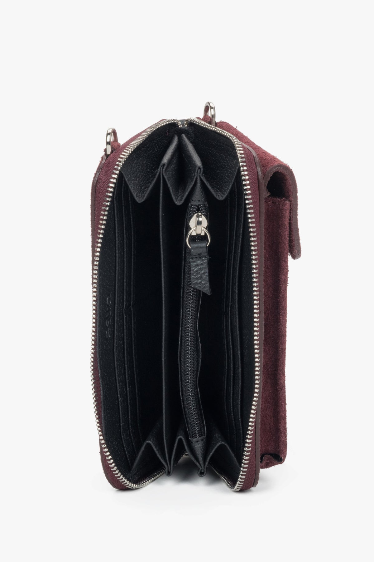 Burgundy women’s pouch made of Premium Italian genuine velour, Estro.