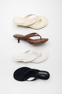 Three colour versions of women's kitten heel mules
