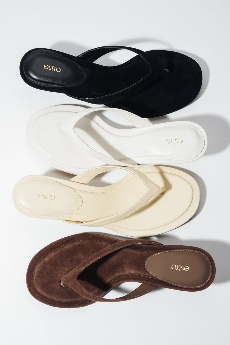 Three colour versions of women's kitten heel mules by Estro