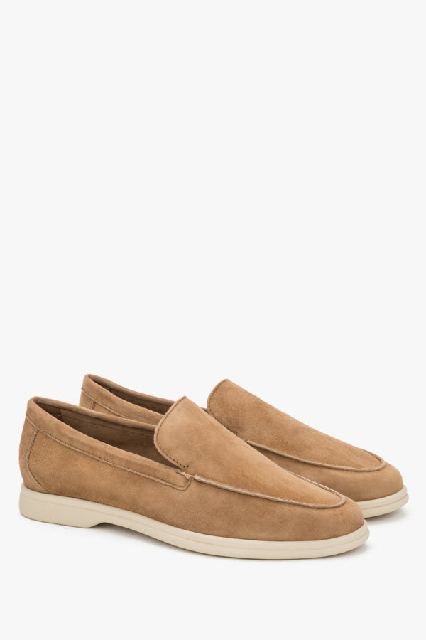 Women's velour loafers in beige (caramel), Frau.