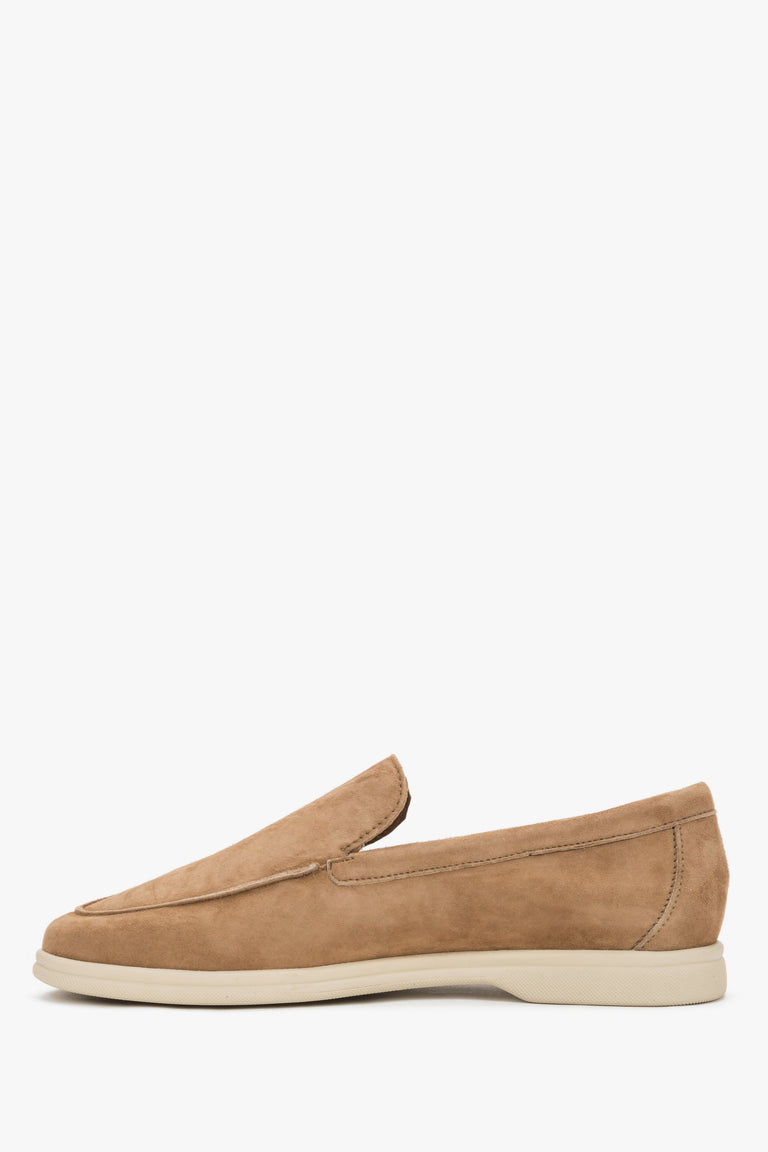 Caramel women's velour loafers by Frau – a side profile view showcasing the characteristic, slightly raised tongue.