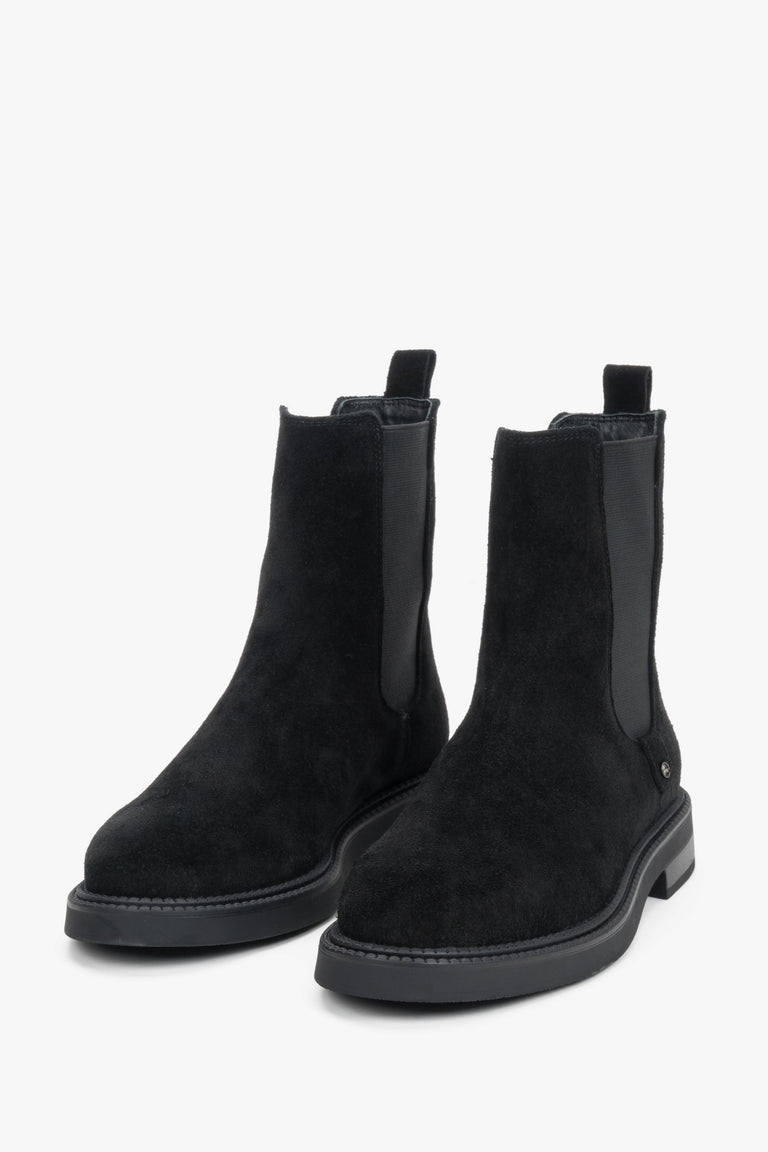 Women's Chelsea boots in rich dark brown, featuring a soft Italian velour texture and classic elastic side panels.