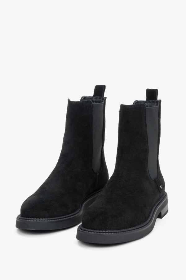 Women's Chelsea boots in rich dark brown, featuring a soft Italian velour texture and classic elastic side panels.