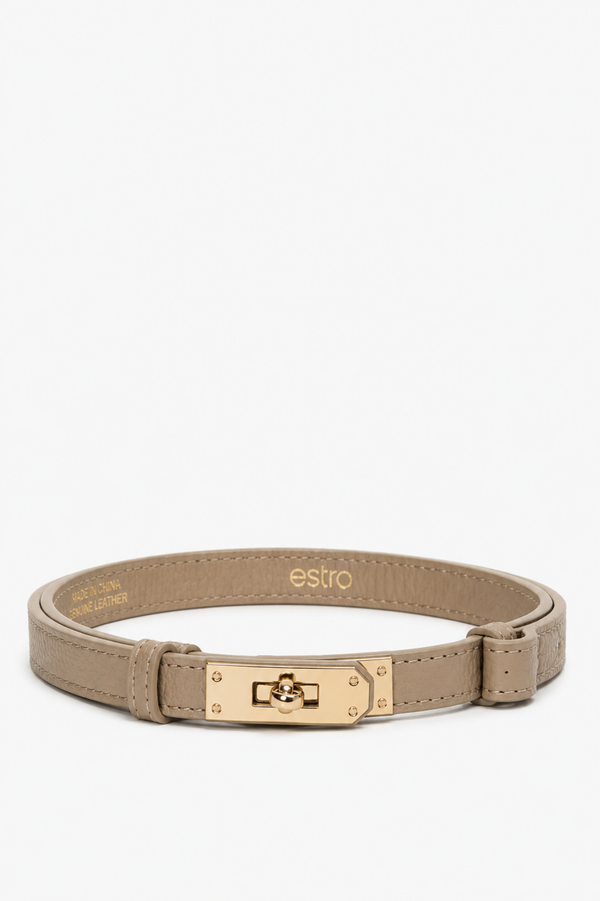 Women’s Classic Belt made of Premium Italian Genuine Leather in Beige Colour Estro ER00119839.