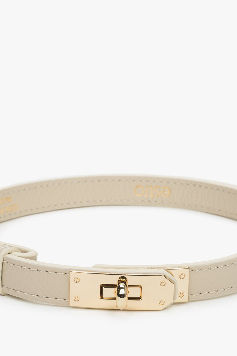 Women’s classic light beige belt made of premium Italian genuine leather, Estro.