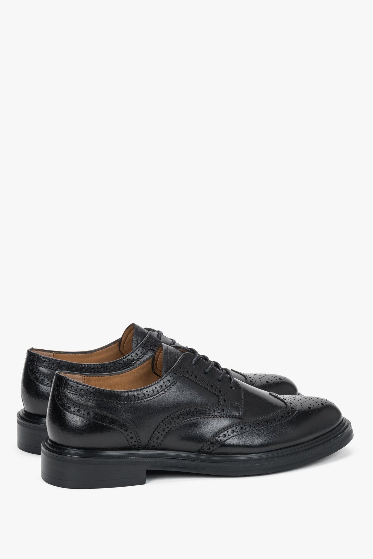 Made of natural leather, classic black women's brogue shoes Estro.