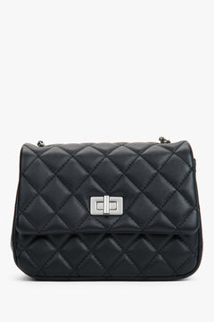 Women's classic black quilted shoulder bag with silver chain strap Estro.