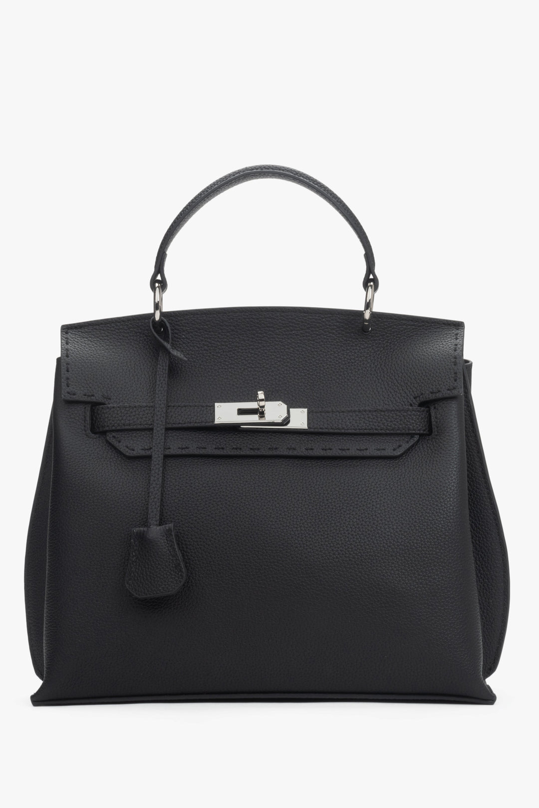 Women’s black satchel bag crafted from genuine leather.