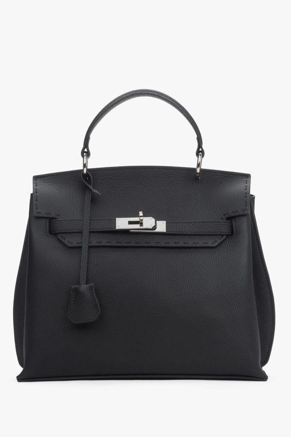 Women’s black satchel bag crafted from genuine leather.