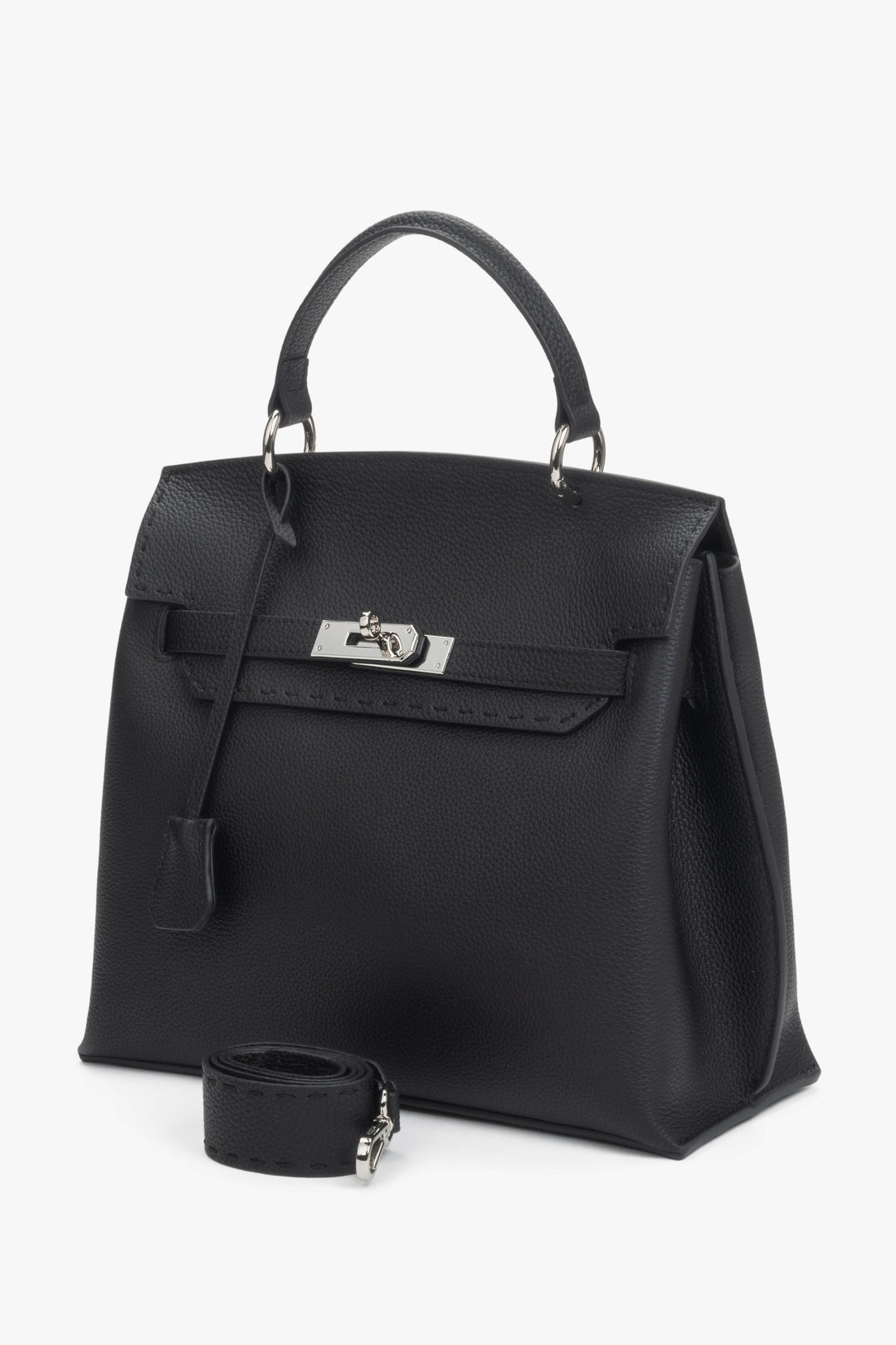 Black leather satchel bag for women, elegant and versatile, Estro.