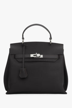 Women’s dark brown satchel bag crafted from genuine leather.