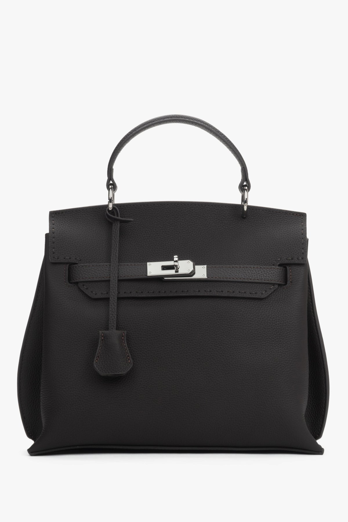Women’s dark brown satchel bag crafted from genuine leather.