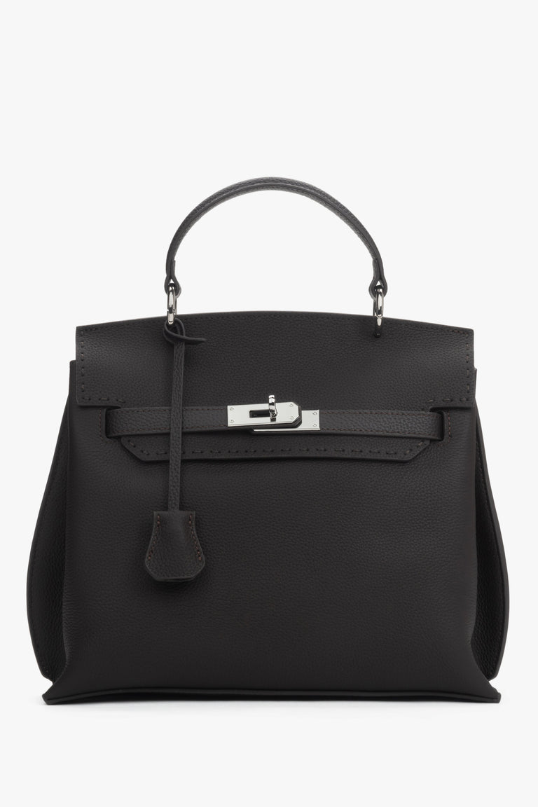 Women’s dark brown satchel bag crafted from genuine leather.