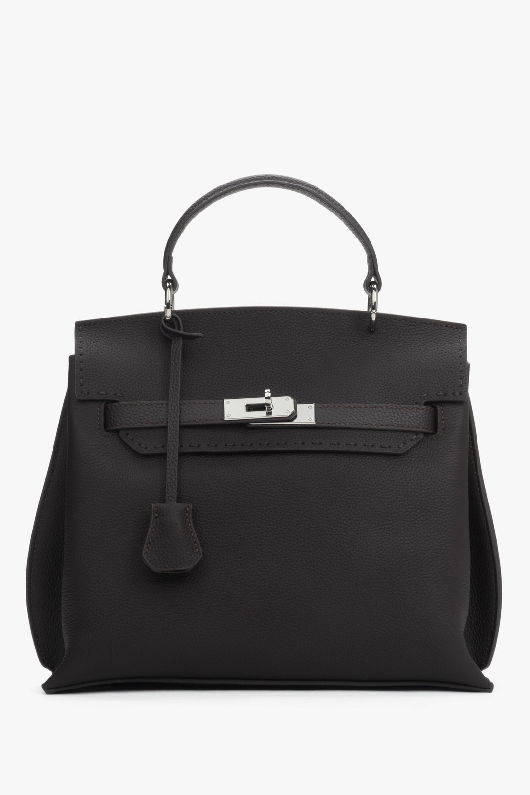 Women’s dark brown satchel bag crafted from genuine leather.