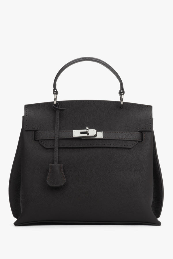 Women’s dark brown satchel bag crafted from genuine leather.