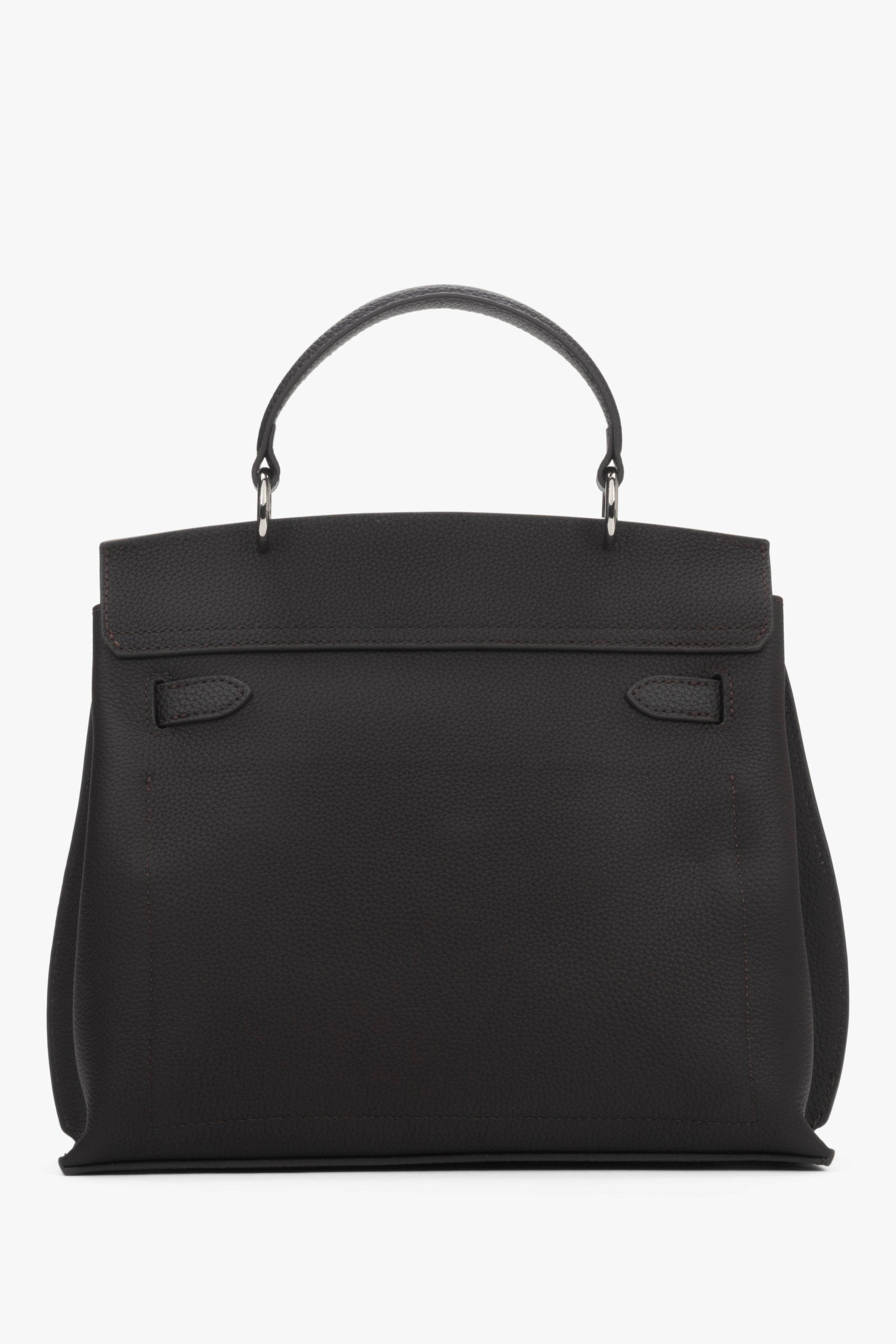 Dark brown leather satchel bag for women, elegant and versatile, Estro.