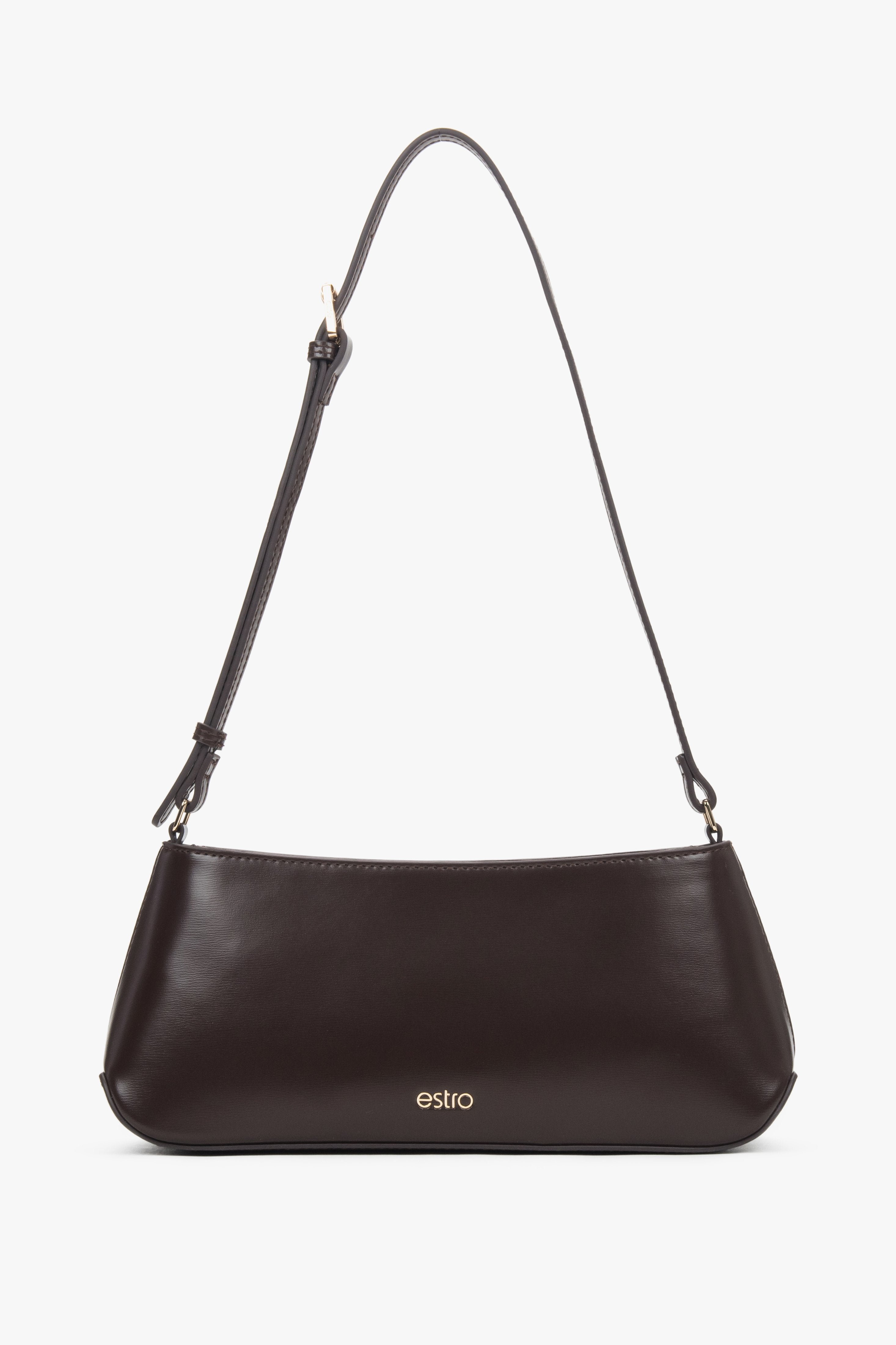 Women's Classic Dark Brown Shoulder Bag made of Genuine Leather Estro ER00118036.