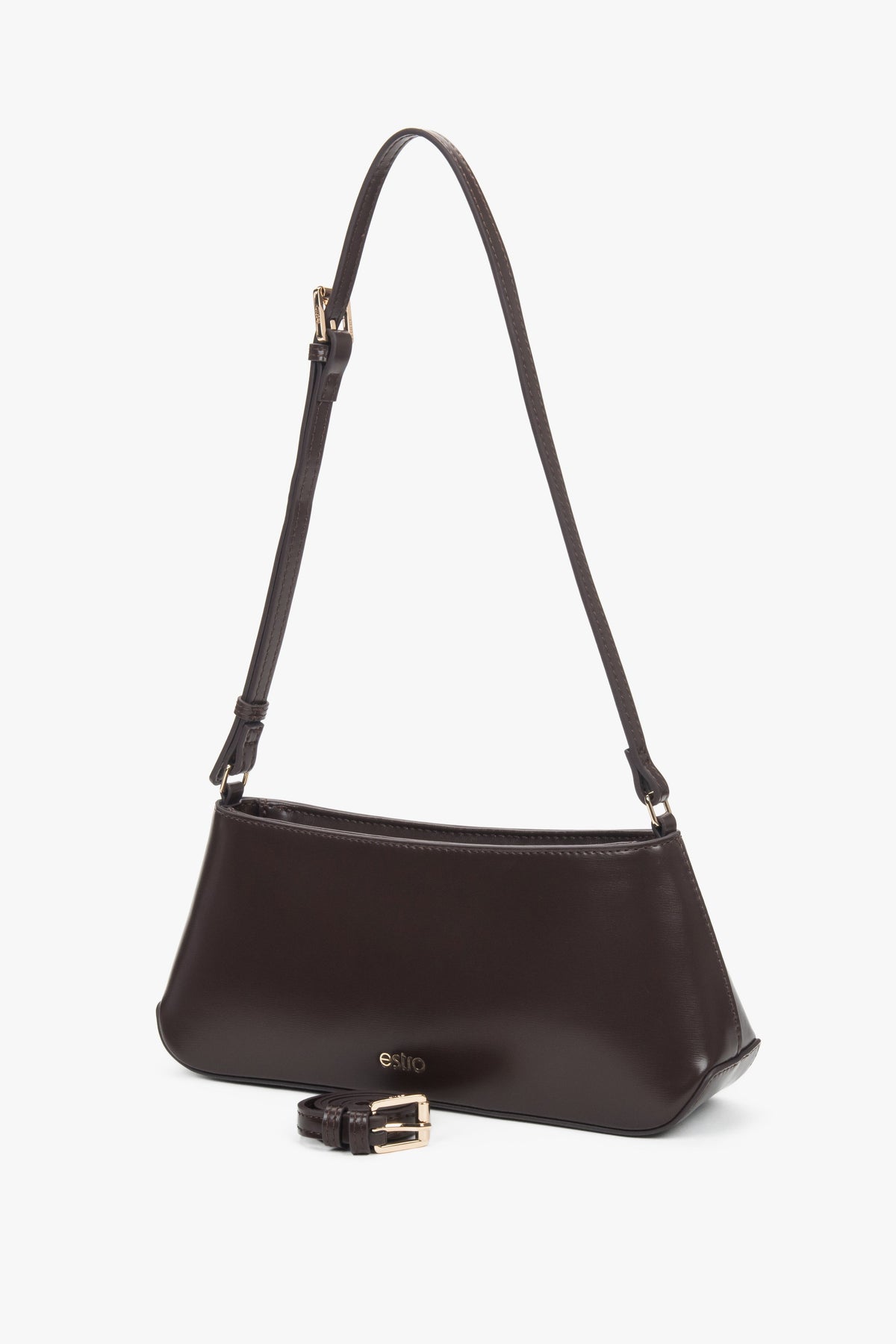 Women's, elegant, dark brown shoulder bag made of natural leather Estro.