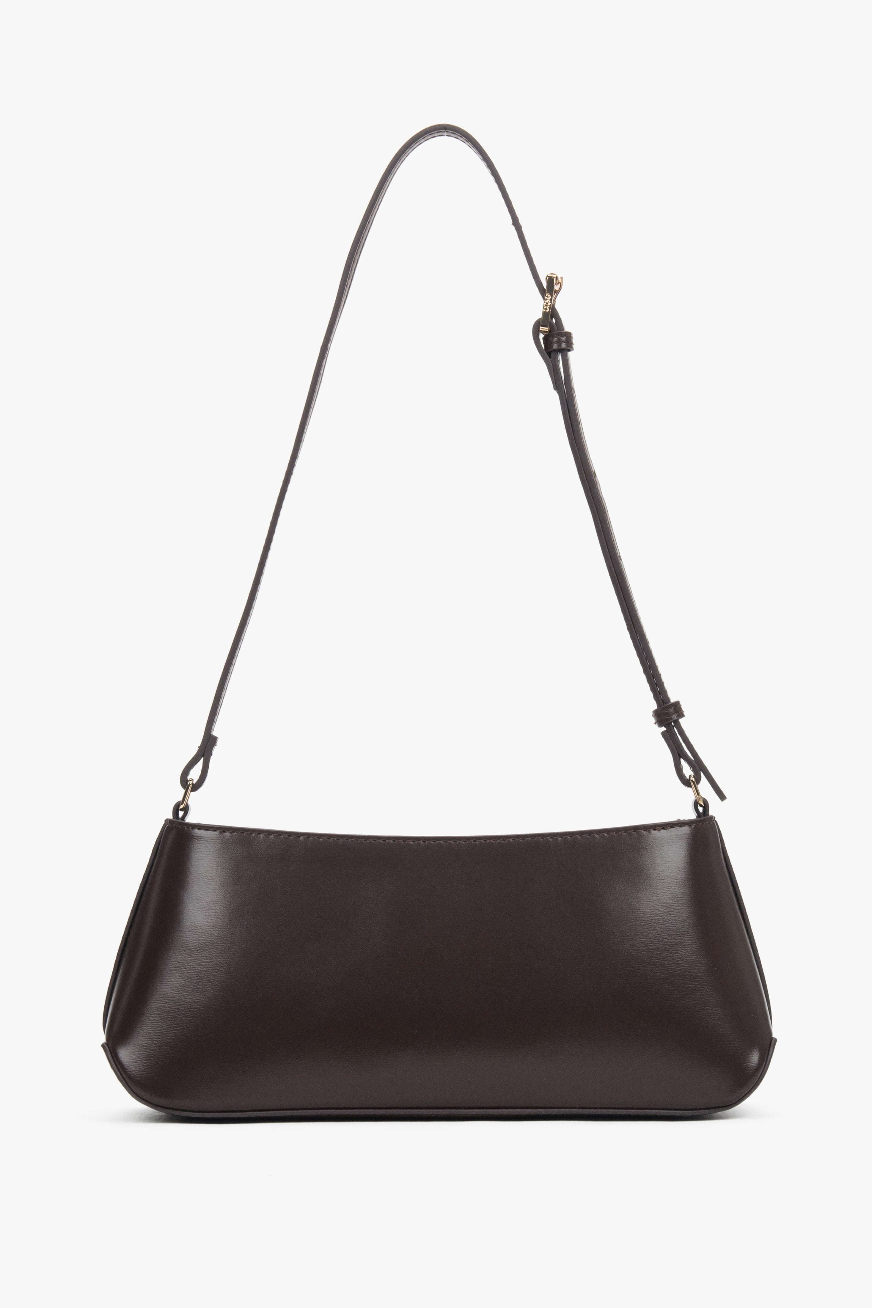 Women's shoulder bag, elegant, dark brown, made of natural leather, Estro.