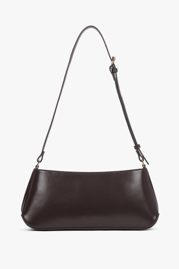 Women's shoulder bag, elegant, dark brown, made of natural leather, Estro.