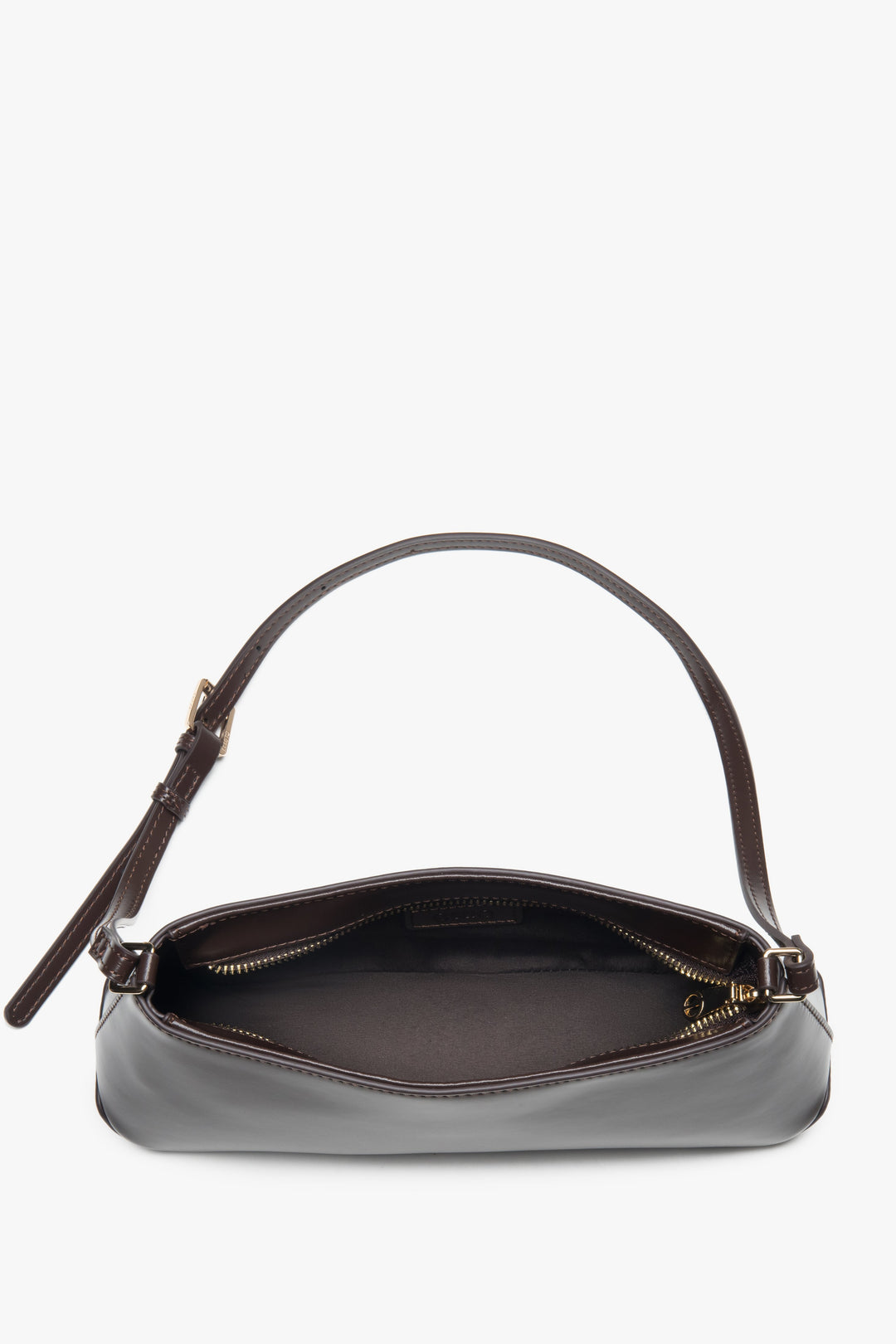 Dark brown, elegant women's shoulder bag made of natural leather, Estro.