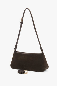 Women’s elegant dark brown shoulder bag made of genuine velour by Estro.