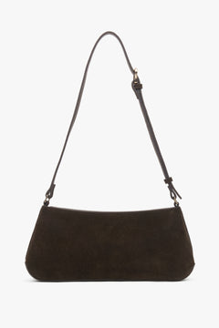 Women’s elegant dark brown shoulder bag made of genuine velour, Estro.