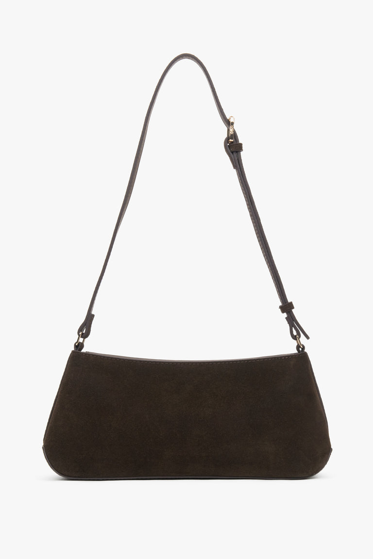 Women’s elegant dark brown shoulder bag made of genuine velour, Estro.