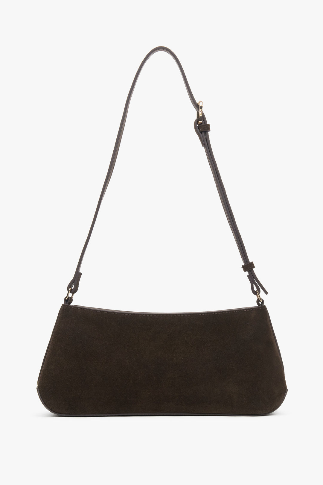 Women’s elegant dark brown shoulder bag made of genuine velour, Estro.