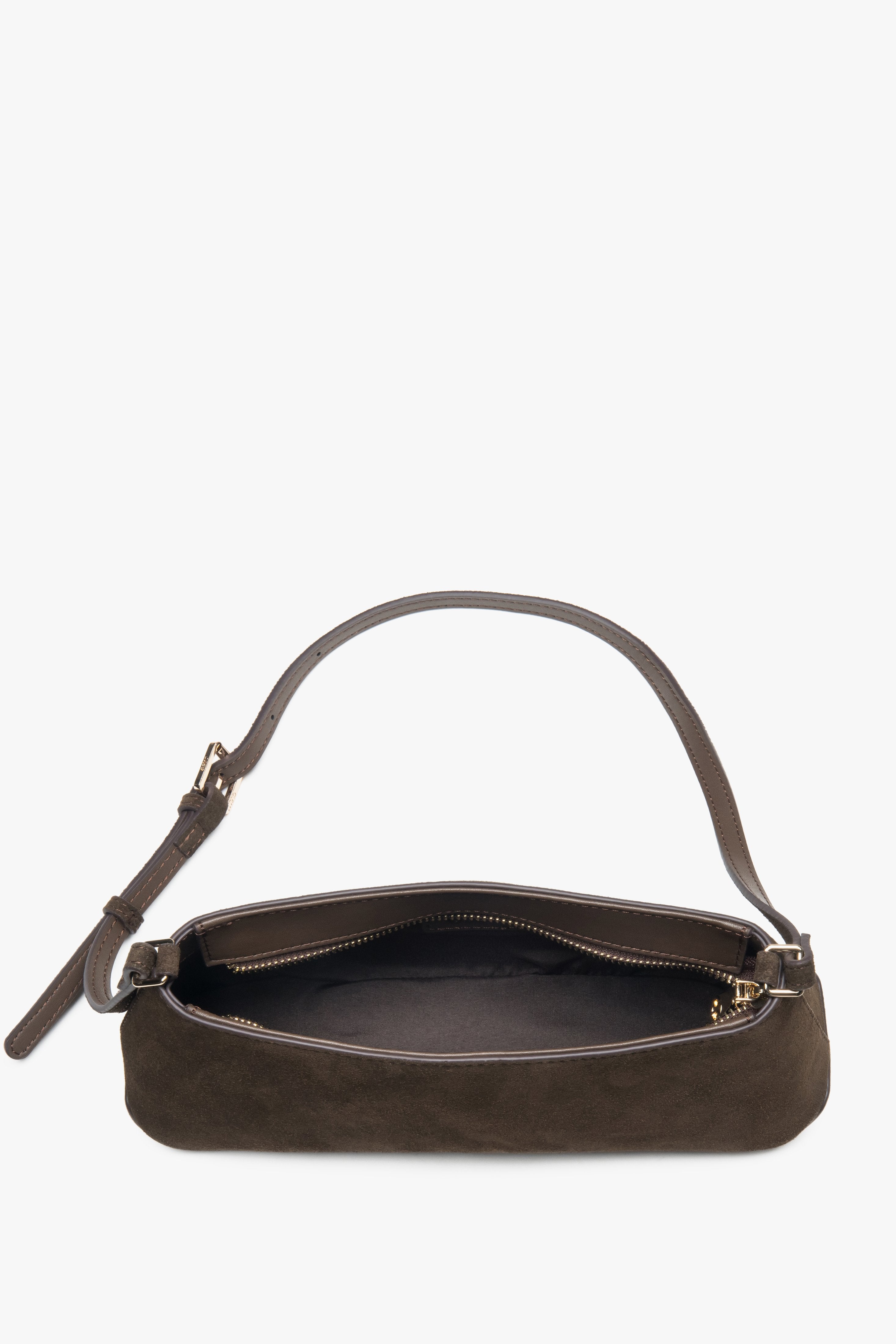 Dark brown elegant women’s shoulder bag made of genuine velour, Estro.