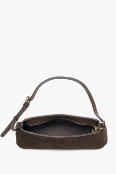Dark brown elegant women’s shoulder bag made of genuine velour, Estro.