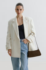 Women's Classic Dark Brown Shoulder Bag made of Genuine Velour Estro ER00118038.