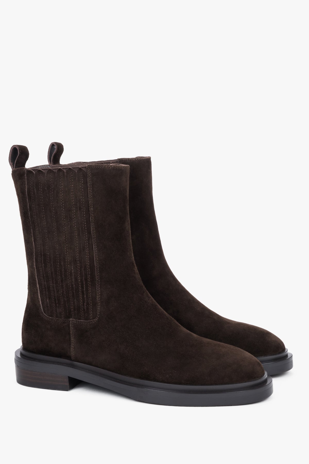 Estro - women's classic dark brown velour Chelsea boots with elastic gores.