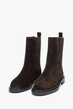 Women's classic dark brown genuine velour Chelsea boots with elastic side panels Estro.