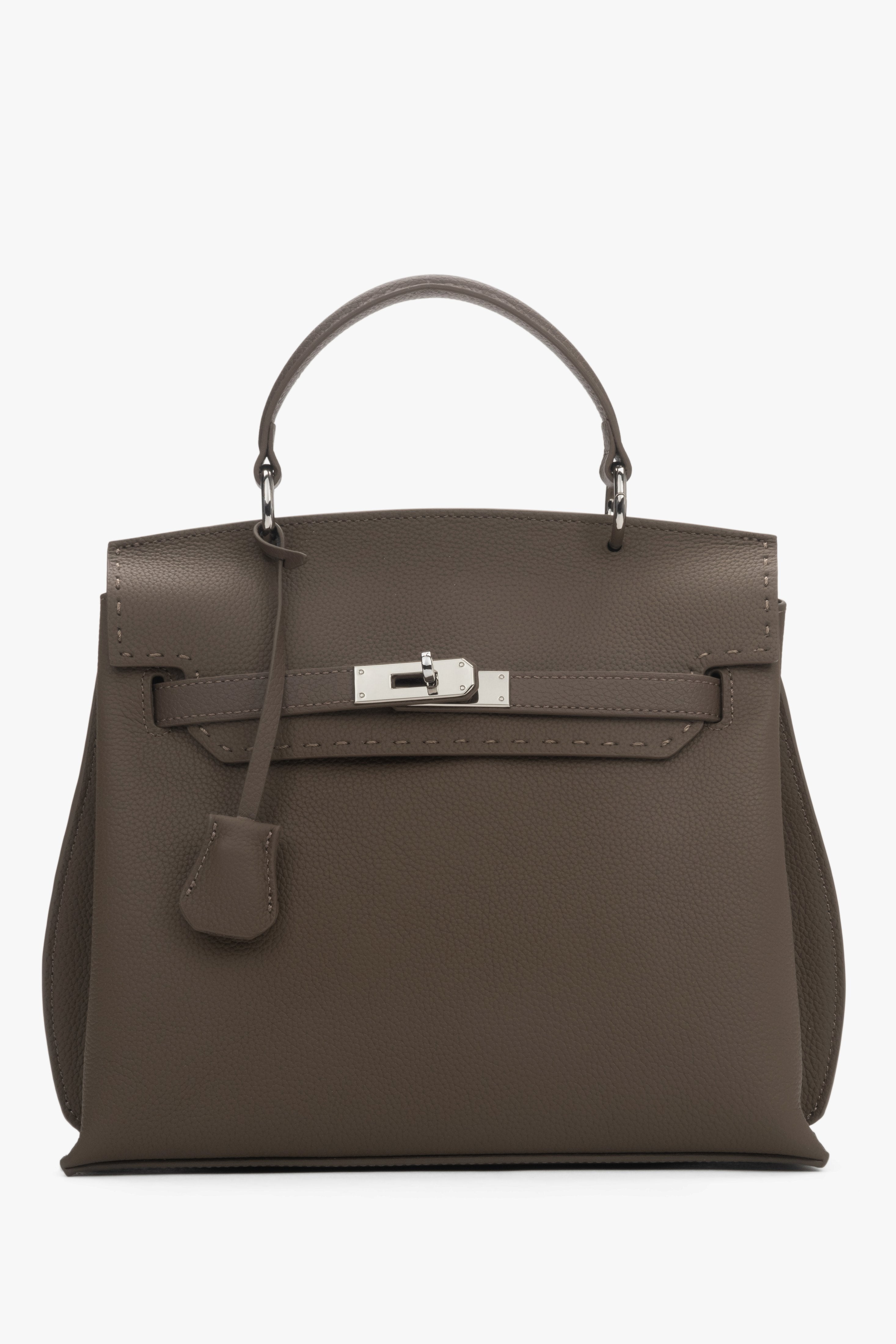Women’s Classic Taupe Satchel Bag in Genuine Leather Estro ER00118895.